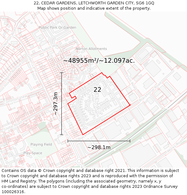 22, CEDAR GARDENS, LETCHWORTH GARDEN CITY, SG6 1GQ: Plot and title map