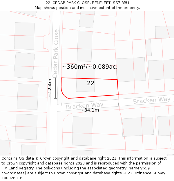 22, CEDAR PARK CLOSE, BENFLEET, SS7 3RU: Plot and title map