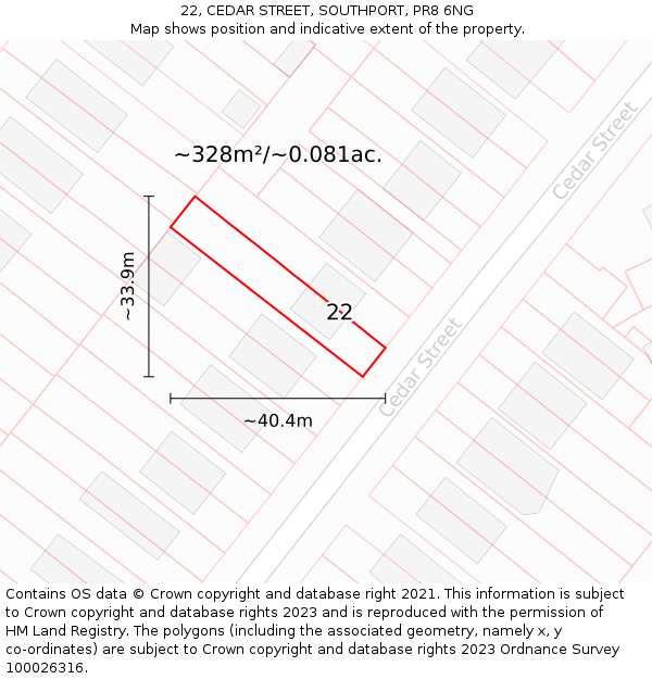 22, CEDAR STREET, SOUTHPORT, PR8 6NG: Plot and title map