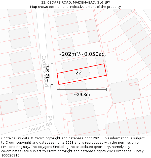 22, CEDARS ROAD, MAIDENHEAD, SL6 1RY: Plot and title map