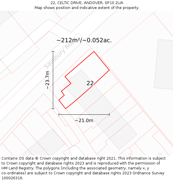 22, CELTIC DRIVE, ANDOVER, SP10 2UA: Plot and title map