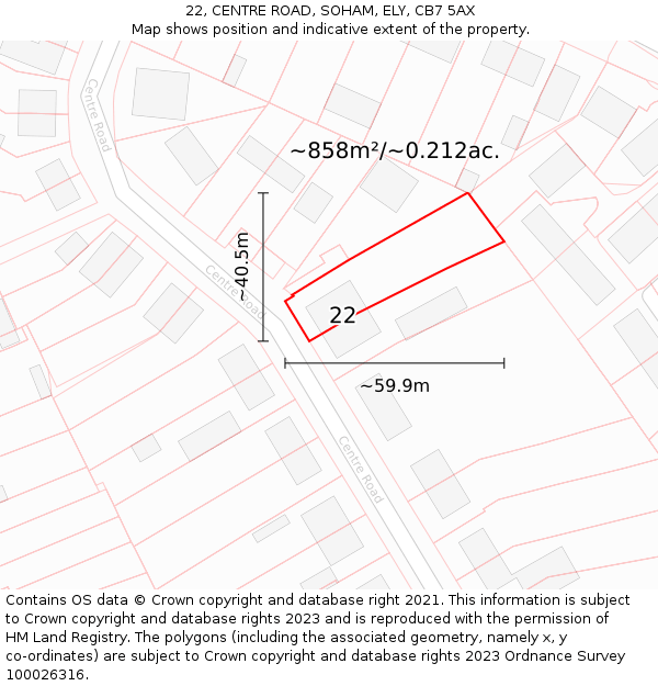 22, CENTRE ROAD, SOHAM, ELY, CB7 5AX: Plot and title map