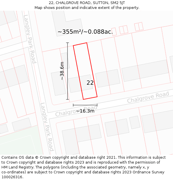 22, CHALGROVE ROAD, SUTTON, SM2 5JT: Plot and title map