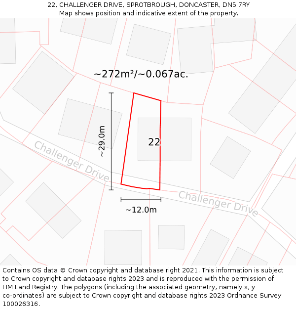 22, CHALLENGER DRIVE, SPROTBROUGH, DONCASTER, DN5 7RY: Plot and title map