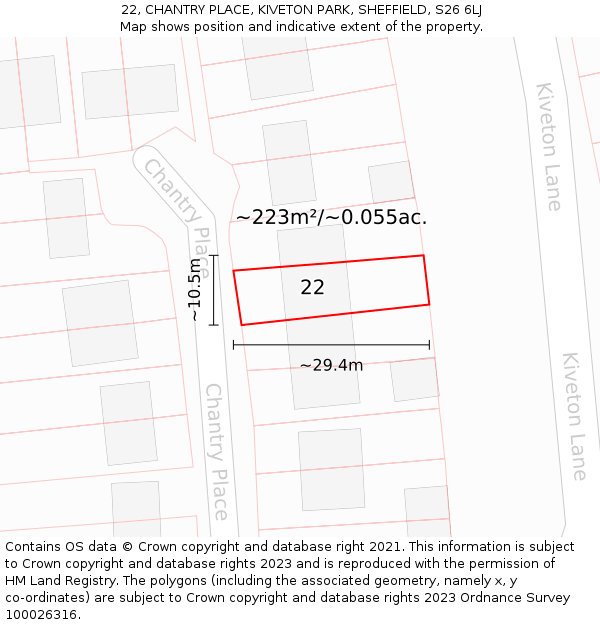 22, CHANTRY PLACE, KIVETON PARK, SHEFFIELD, S26 6LJ: Plot and title map