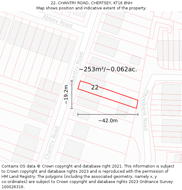 22, CHANTRY ROAD, CHERTSEY, KT16 8NH: Plot and title map