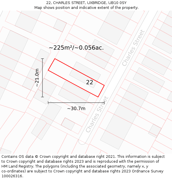 22, CHARLES STREET, UXBRIDGE, UB10 0SY: Plot and title map