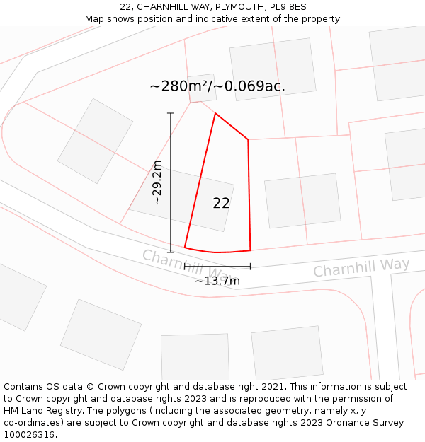 22, CHARNHILL WAY, PLYMOUTH, PL9 8ES: Plot and title map