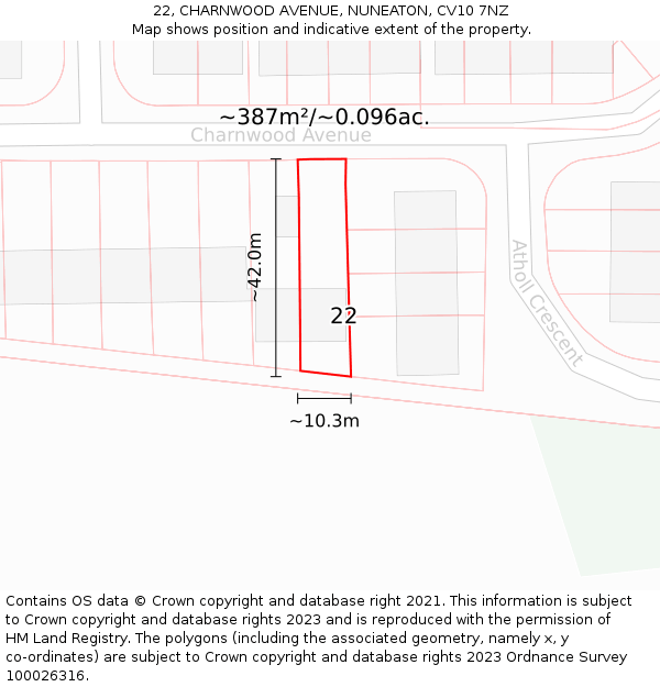 22, CHARNWOOD AVENUE, NUNEATON, CV10 7NZ: Plot and title map
