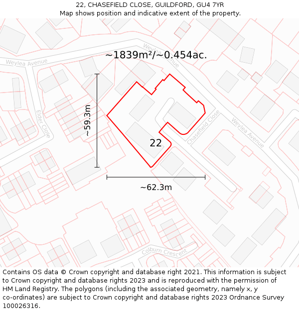 22, CHASEFIELD CLOSE, GUILDFORD, GU4 7YR: Plot and title map