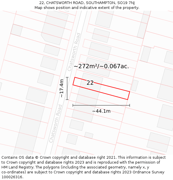 22, CHATSWORTH ROAD, SOUTHAMPTON, SO19 7NJ: Plot and title map