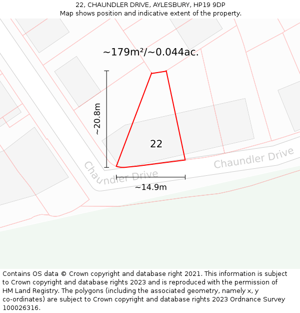 22, CHAUNDLER DRIVE, AYLESBURY, HP19 9DP: Plot and title map