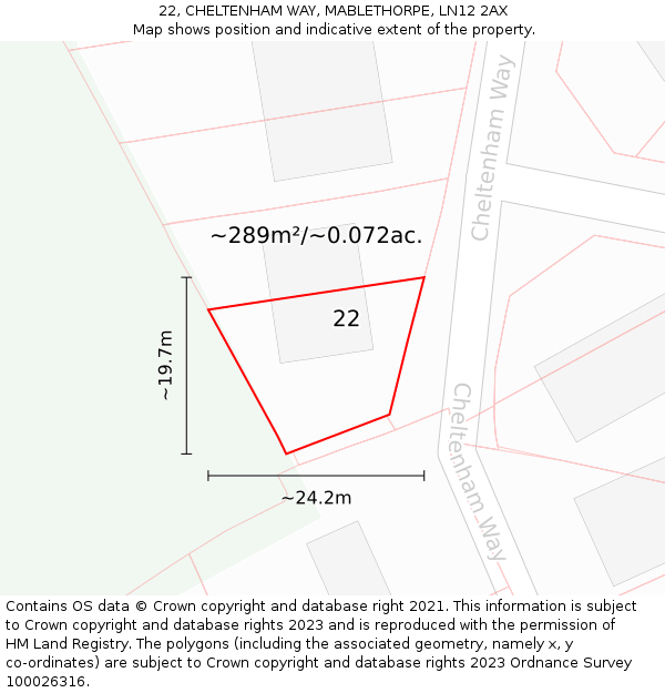 22, CHELTENHAM WAY, MABLETHORPE, LN12 2AX: Plot and title map