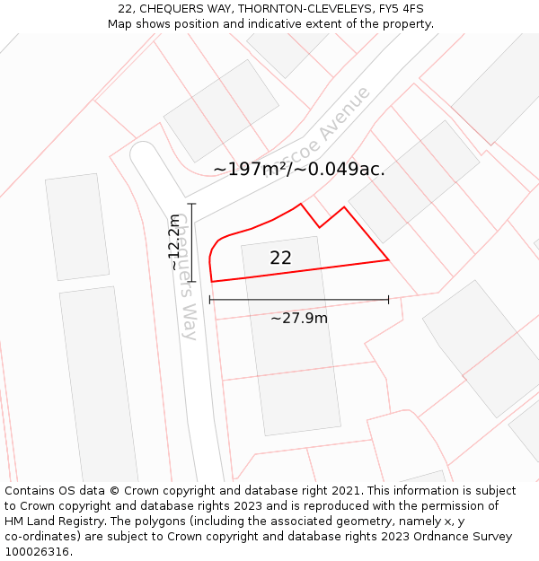 22, CHEQUERS WAY, THORNTON-CLEVELEYS, FY5 4FS: Plot and title map