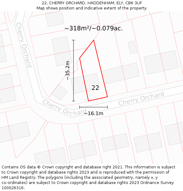 22, CHERRY ORCHARD, HADDENHAM, ELY, CB6 3UF: Plot and title map