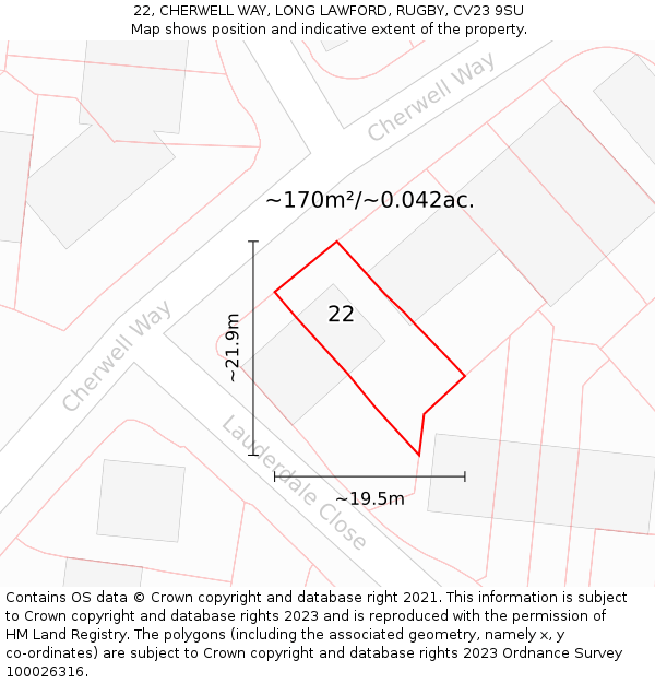 22, CHERWELL WAY, LONG LAWFORD, RUGBY, CV23 9SU: Plot and title map