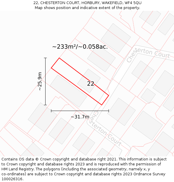 22, CHESTERTON COURT, HORBURY, WAKEFIELD, WF4 5QU: Plot and title map