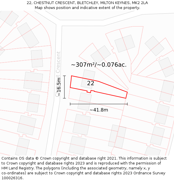 22, CHESTNUT CRESCENT, BLETCHLEY, MILTON KEYNES, MK2 2LA: Plot and title map