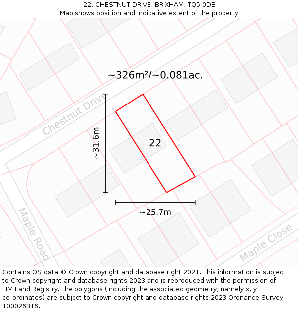 22, CHESTNUT DRIVE, BRIXHAM, TQ5 0DB: Plot and title map