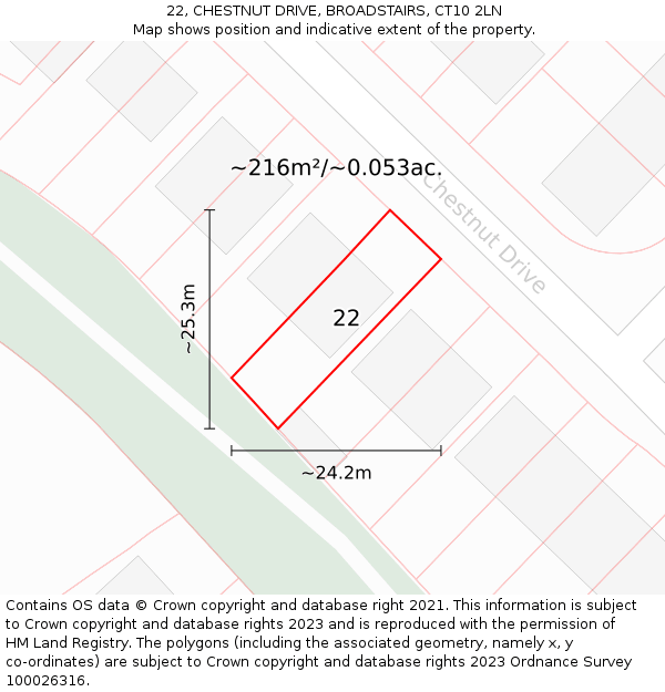 22, CHESTNUT DRIVE, BROADSTAIRS, CT10 2LN: Plot and title map