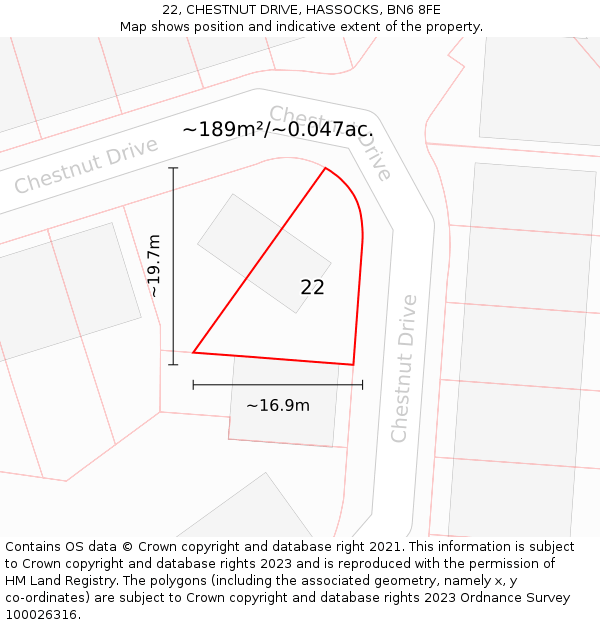 22, CHESTNUT DRIVE, HASSOCKS, BN6 8FE: Plot and title map