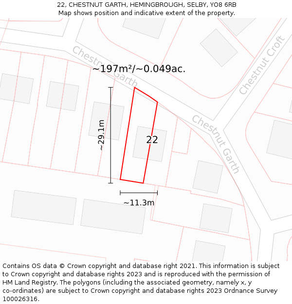 22, CHESTNUT GARTH, HEMINGBROUGH, SELBY, YO8 6RB: Plot and title map