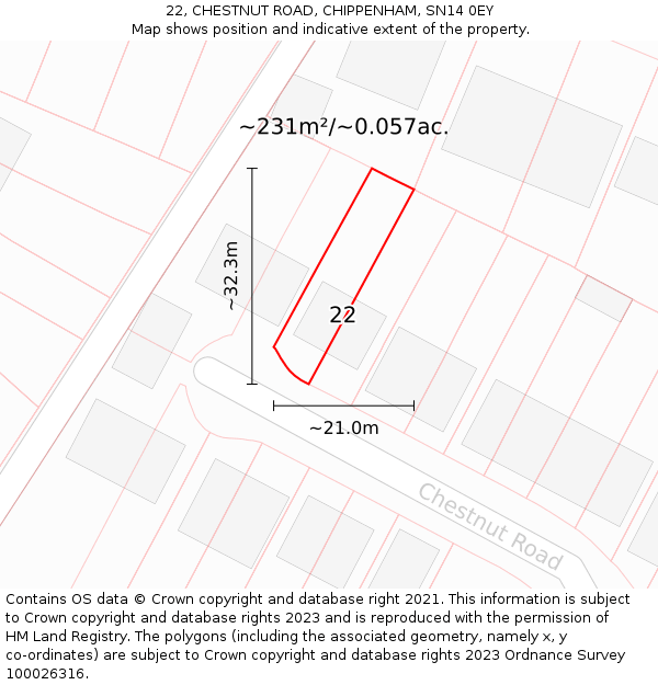 22, CHESTNUT ROAD, CHIPPENHAM, SN14 0EY: Plot and title map