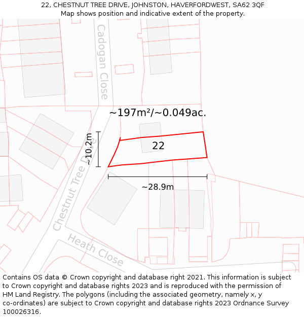 22, CHESTNUT TREE DRIVE, JOHNSTON, HAVERFORDWEST, SA62 3QF: Plot and title map
