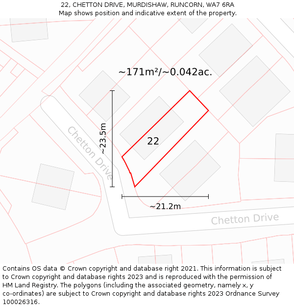 22, CHETTON DRIVE, MURDISHAW, RUNCORN, WA7 6RA: Plot and title map