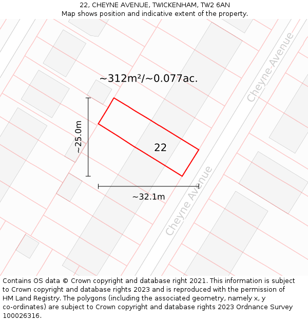 22, CHEYNE AVENUE, TWICKENHAM, TW2 6AN: Plot and title map
