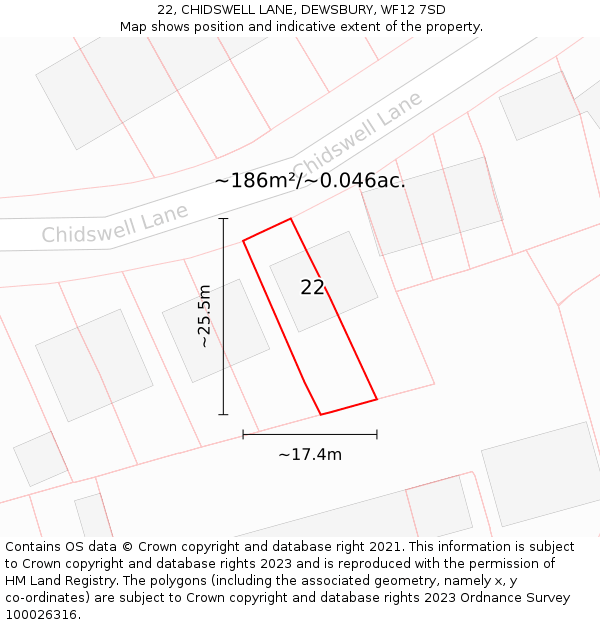 22, CHIDSWELL LANE, DEWSBURY, WF12 7SD: Plot and title map