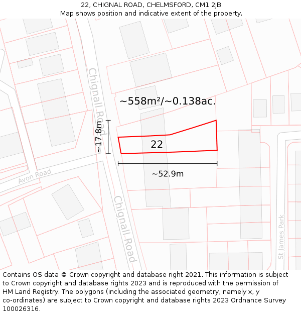 22, CHIGNAL ROAD, CHELMSFORD, CM1 2JB: Plot and title map