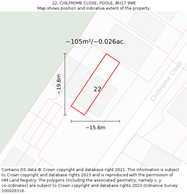 22, CHILFROME CLOSE, POOLE, BH17 9WE: Plot and title map