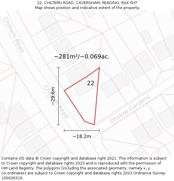22, CHILTERN ROAD, CAVERSHAM, READING, RG4 5HT: Plot and title map