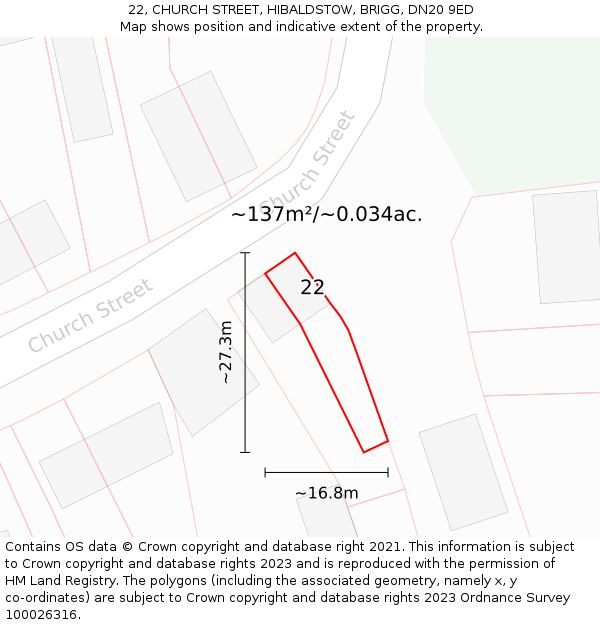 22, CHURCH STREET, HIBALDSTOW, BRIGG, DN20 9ED: Plot and title map