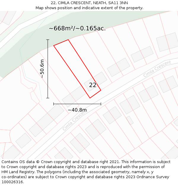 22, CIMLA CRESCENT, NEATH, SA11 3NN: Plot and title map