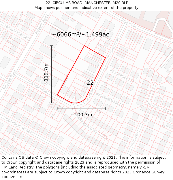 22, CIRCULAR ROAD, MANCHESTER, M20 3LP: Plot and title map