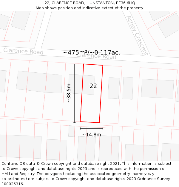 22, CLARENCE ROAD, HUNSTANTON, PE36 6HQ: Plot and title map
