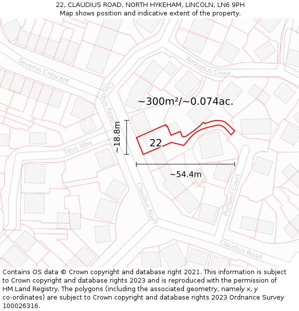 22, CLAUDIUS ROAD, NORTH HYKEHAM, LINCOLN, LN6 9PH: Plot and title map