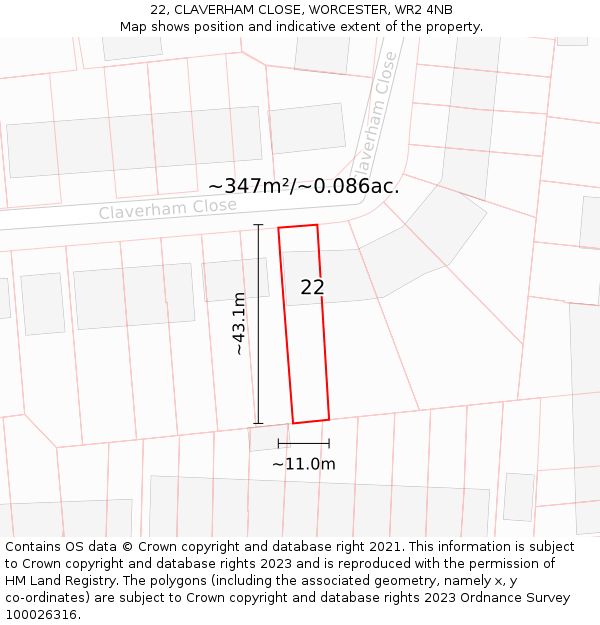 22, CLAVERHAM CLOSE, WORCESTER, WR2 4NB: Plot and title map