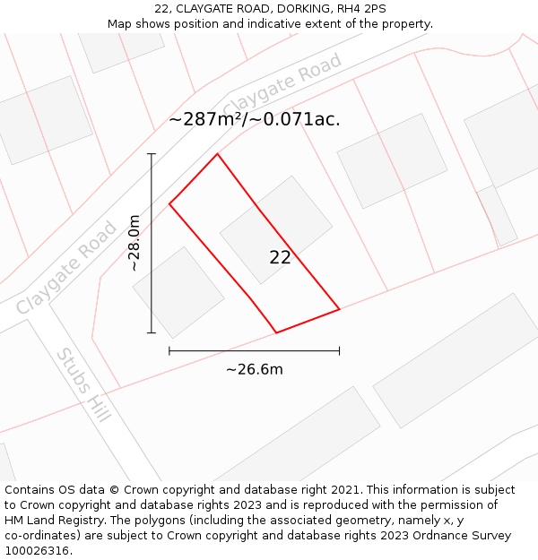 22, CLAYGATE ROAD, DORKING, RH4 2PS: Plot and title map