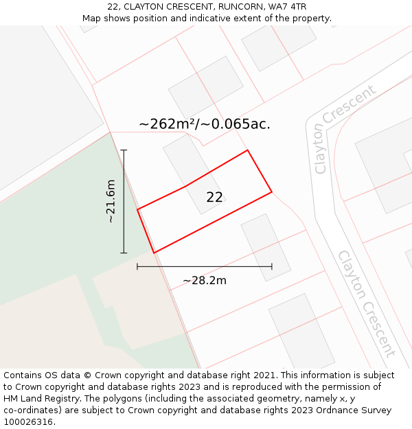 22, CLAYTON CRESCENT, RUNCORN, WA7 4TR: Plot and title map