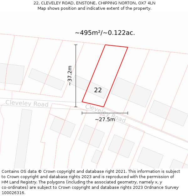 22, CLEVELEY ROAD, ENSTONE, CHIPPING NORTON, OX7 4LN: Plot and title map