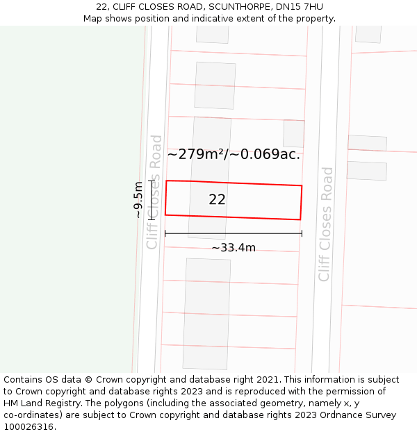22, CLIFF CLOSES ROAD, SCUNTHORPE, DN15 7HU: Plot and title map