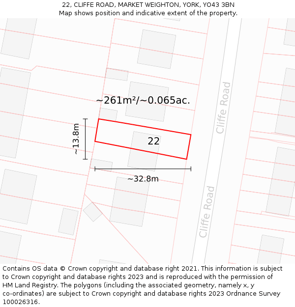 22, CLIFFE ROAD, MARKET WEIGHTON, YORK, YO43 3BN: Plot and title map