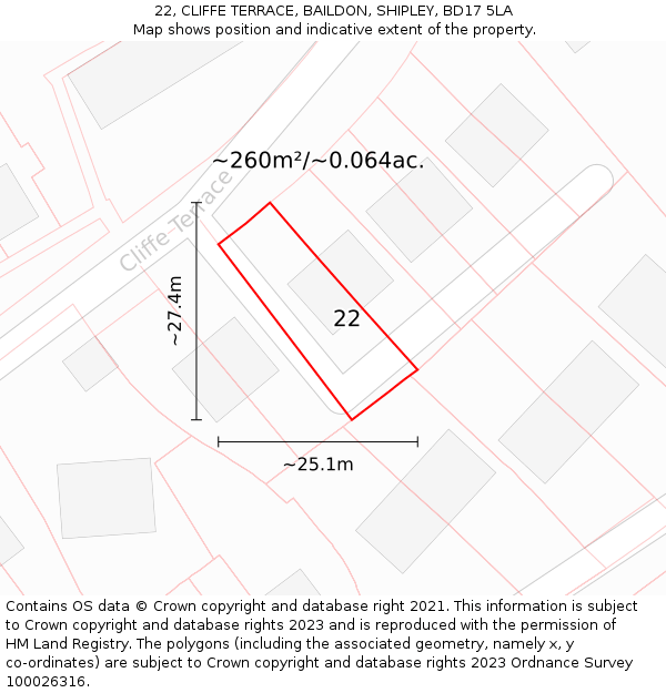22, CLIFFE TERRACE, BAILDON, SHIPLEY, BD17 5LA: Plot and title map
