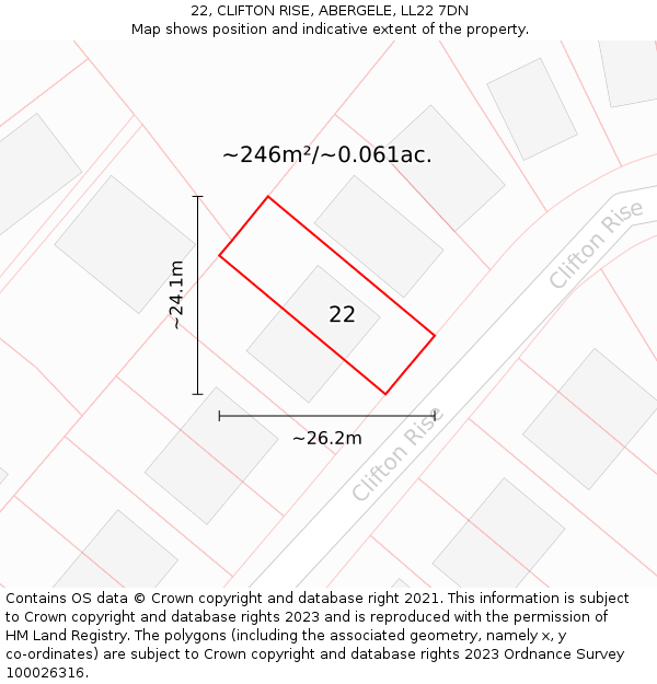 22, CLIFTON RISE, ABERGELE, LL22 7DN: Plot and title map