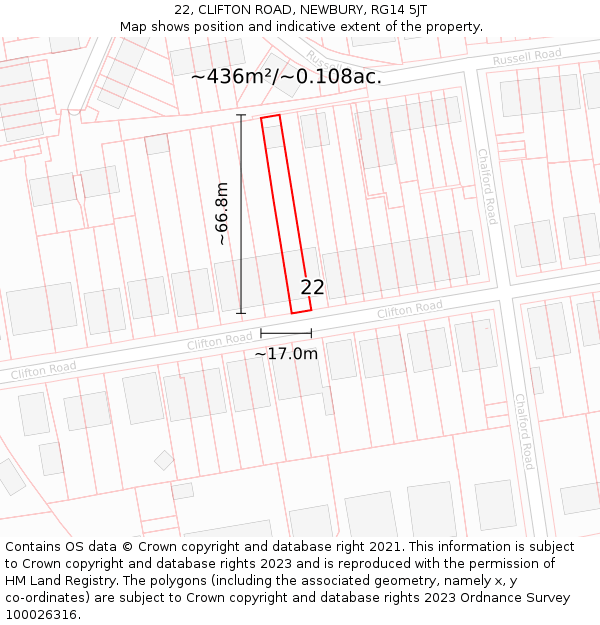 22, CLIFTON ROAD, NEWBURY, RG14 5JT: Plot and title map