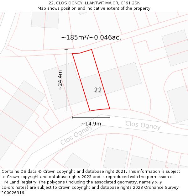 22, CLOS OGNEY, LLANTWIT MAJOR, CF61 2SN: Plot and title map