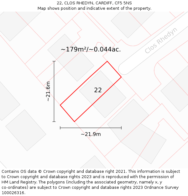 22, CLOS RHEDYN, CARDIFF, CF5 5NS: Plot and title map
